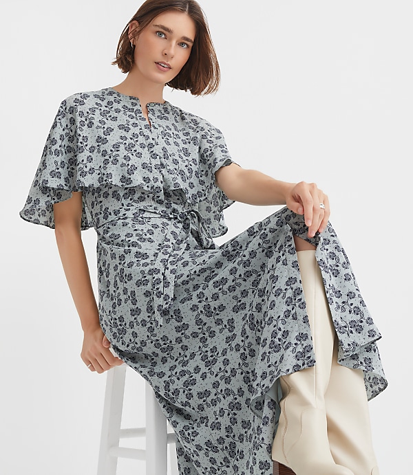 Floral Cape Midi Dress