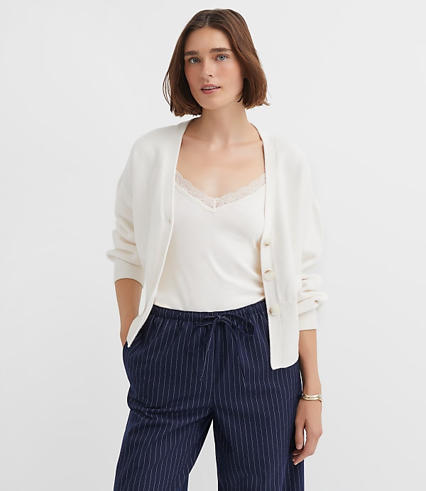 Ribtrim Blouson V-Neck Cardigan