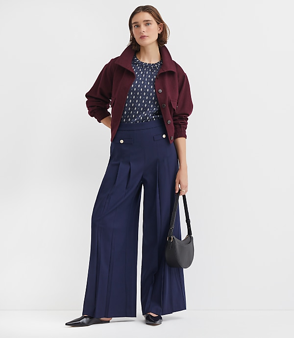 Pleated Ultra Wide Leg Pants in Twill