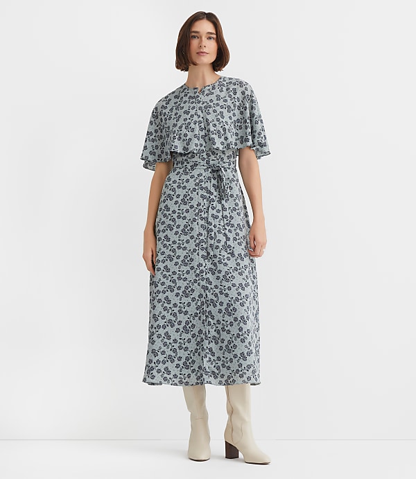 Floral Cape Midi Dress