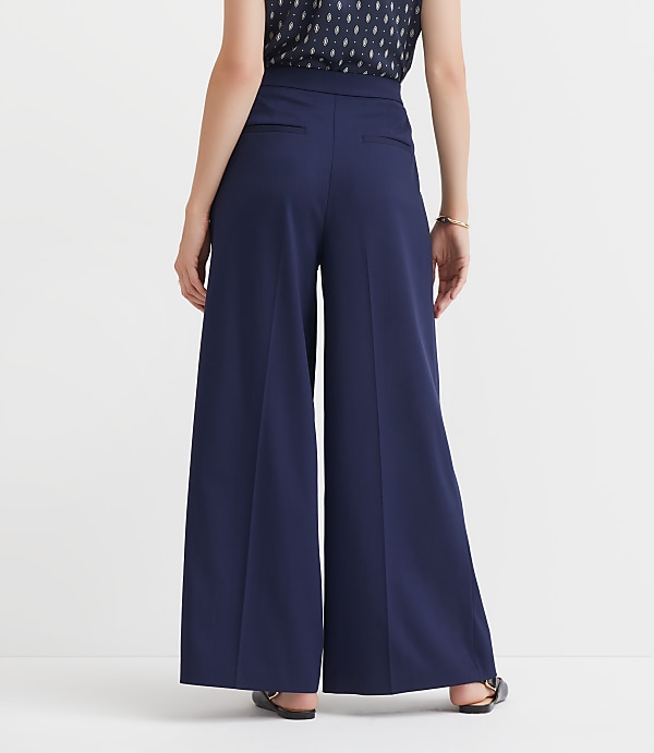 Pleated Ultra Wide Leg Pants in Twill