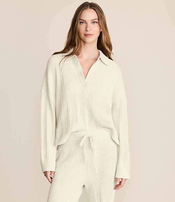 Lou & Grey Heathered Ribbed Collared Sweater