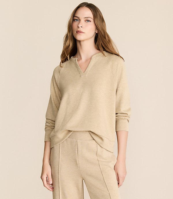 Lou & Grey Heathered Scubasoft Split Neck Top