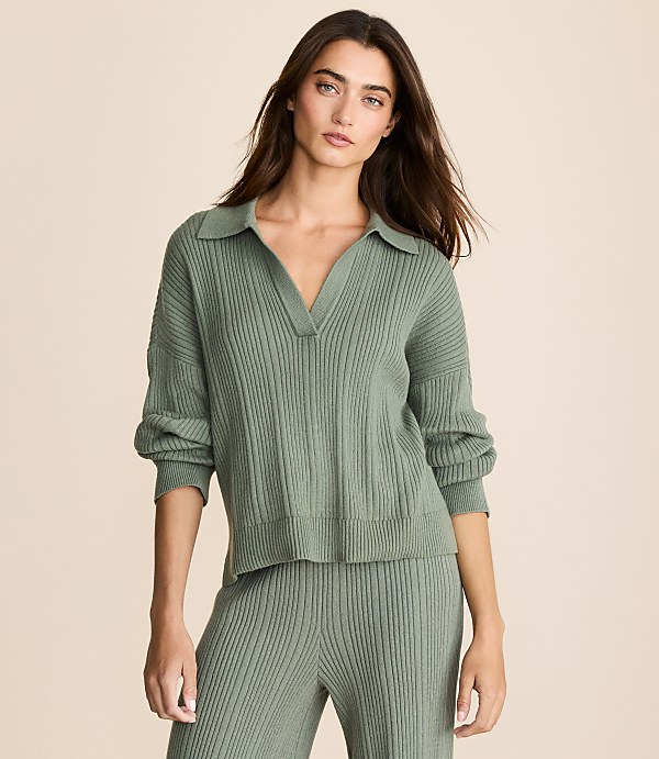 Lou & Grey Ribbed Collared Sweater
