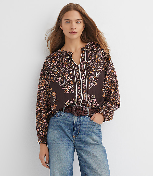 Floral Split Neck Blouse