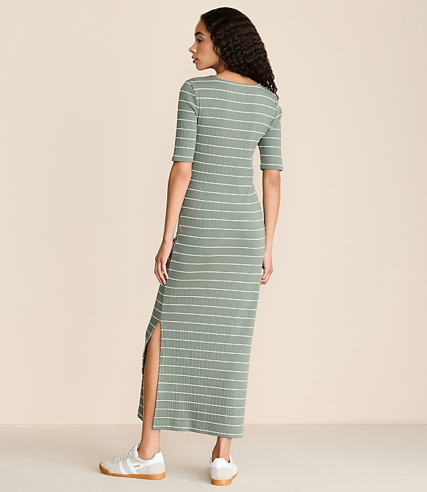 Petite Lou & Grey Stripe Ribbed Maxi Elbow Sleeve Dress