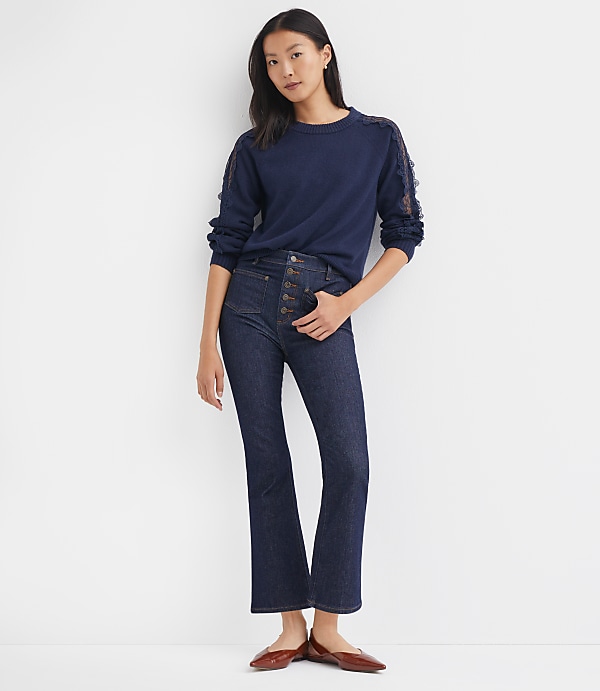 Petite Patch Pocket High Rise Kick Crop Jeans in Classic Rinse Wash