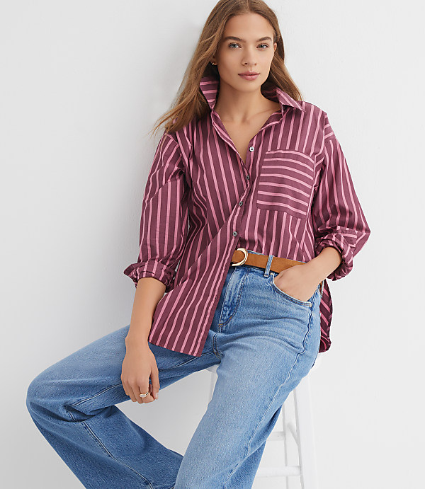 Petite Striped Poplin Everyday Oversized Pocket Shirt