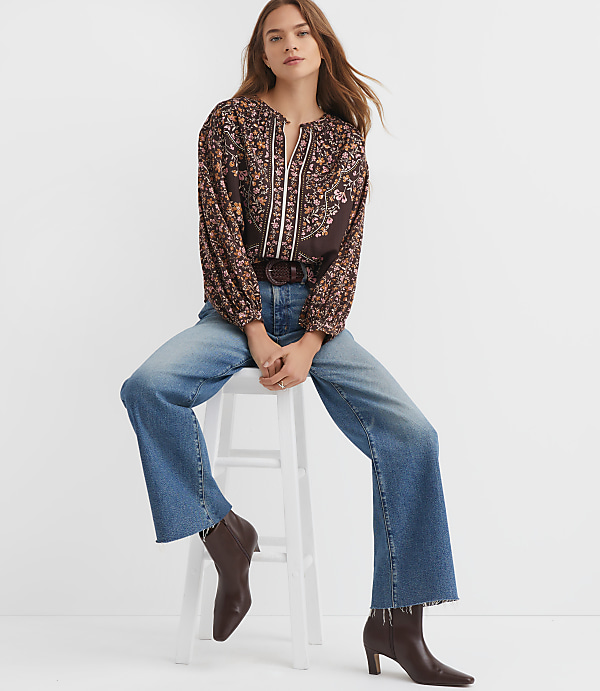 Petite Floral Split Neck Blouse