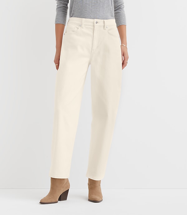 Petite High Rise Barrel Jeans in Ivory