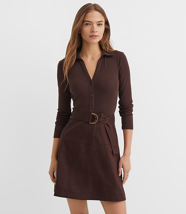 Petite Belted Mixed Media Flare Dress