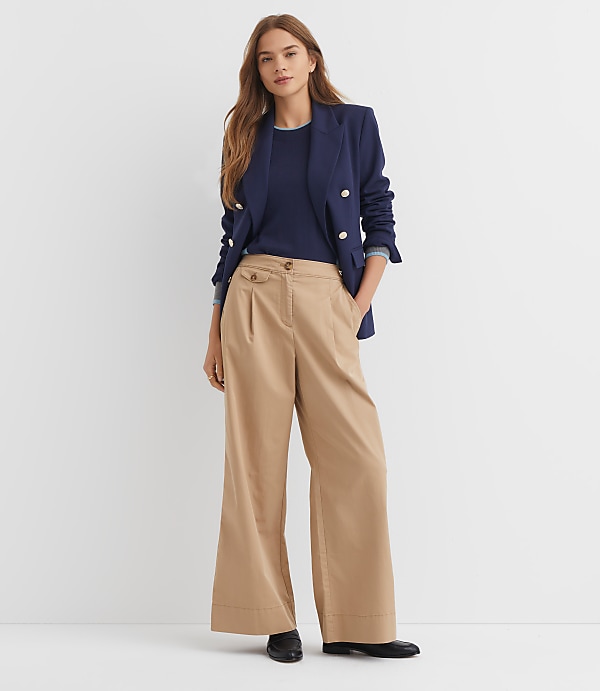 Coin Pocket Pleated Wide Leg Pants in Twill
