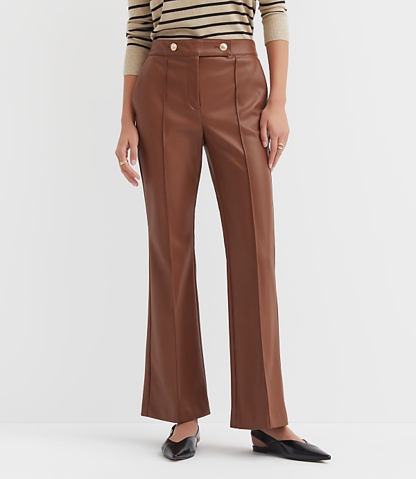 Pintucked Flare Pants in Faux Leather