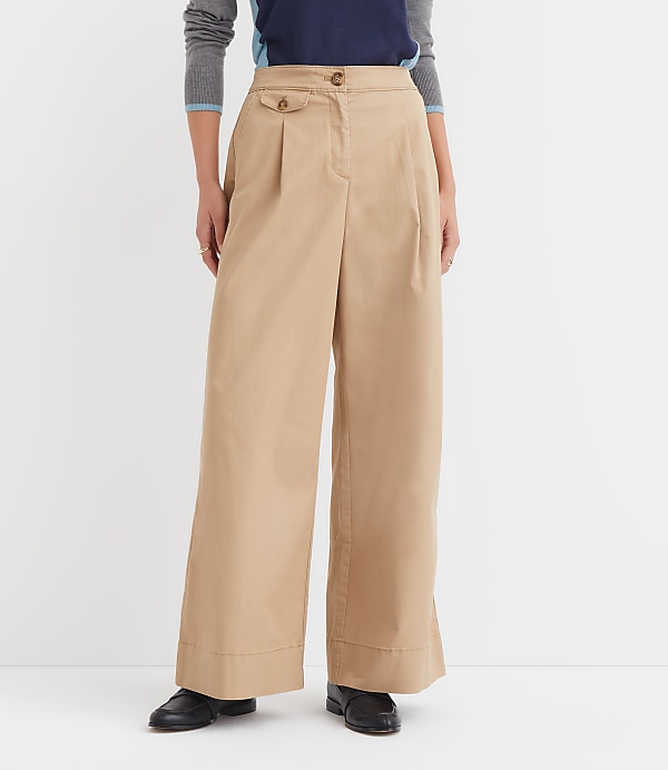 Coin Pocket Pleated Wide Leg Pants in Twill