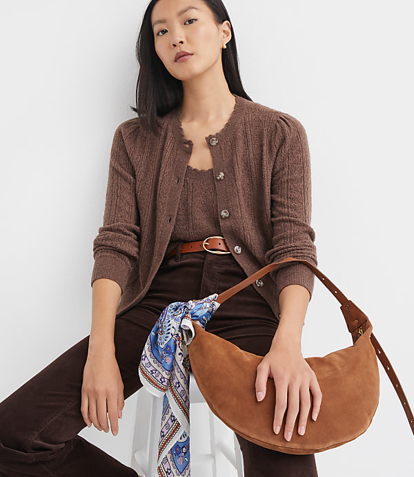 Scalloped Pointelle Puff Sleeve Cardigan