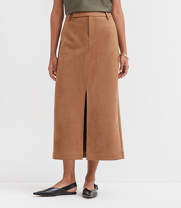 Faux Suede Midi Pocket Skirt