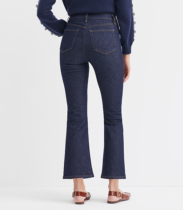 Petite Curvy Patch Pocket High Rise Kick Crop Jeans in Classic Rinse Wash
