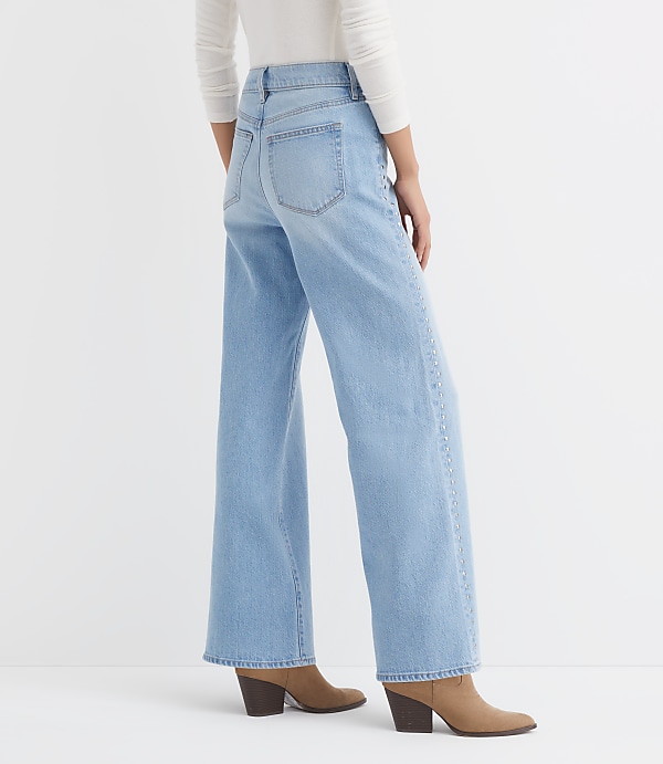 Curvy Studded High Rise Wide Leg Jeans In Mid Vintage Wash