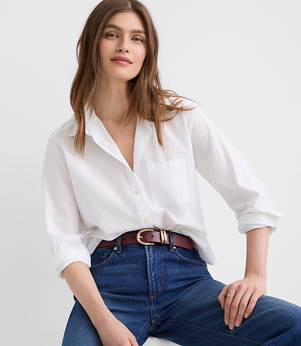 Petite Cotton Blend Everyday Relaxed Pocket Shirt
