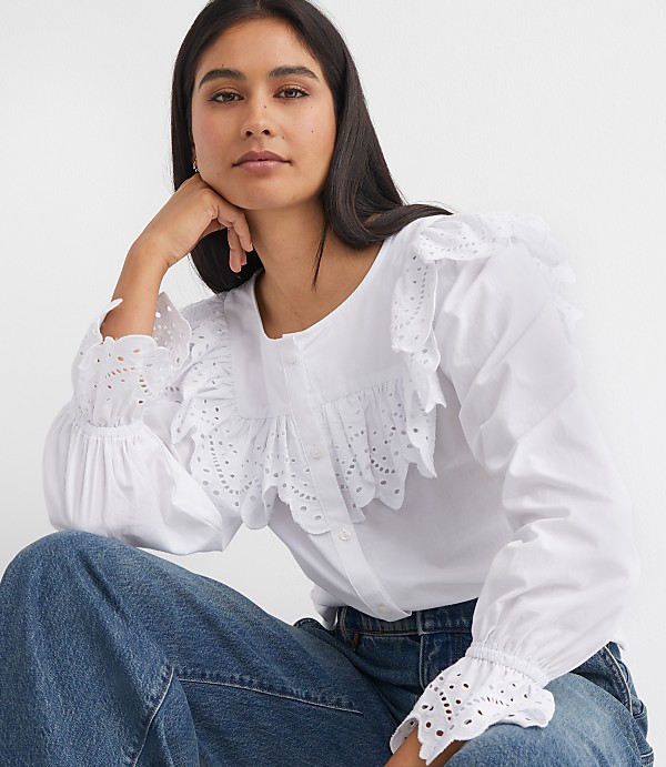Petite Broderie Ruffle Blouse