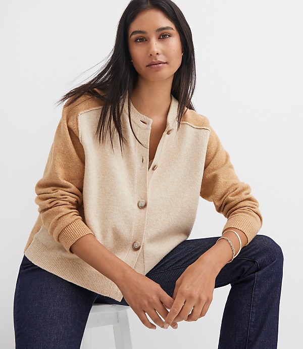 Petite Colorblock Saddle Sleeve Cardigan