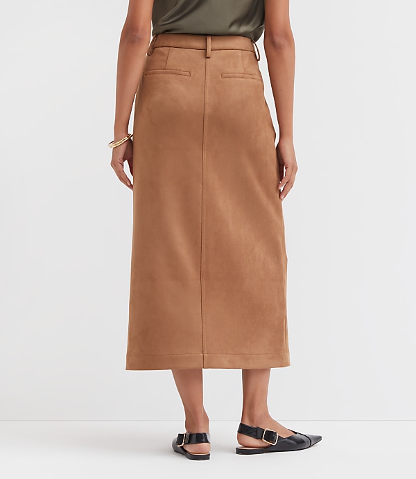 Faux Suede Midi Pocket Skirt