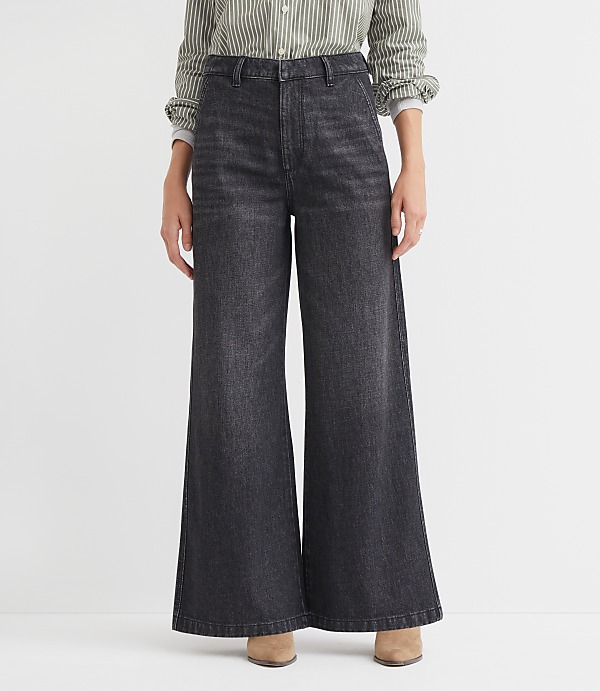Petite Curvy High Rise Trouser Jeans in Washed Black Wash