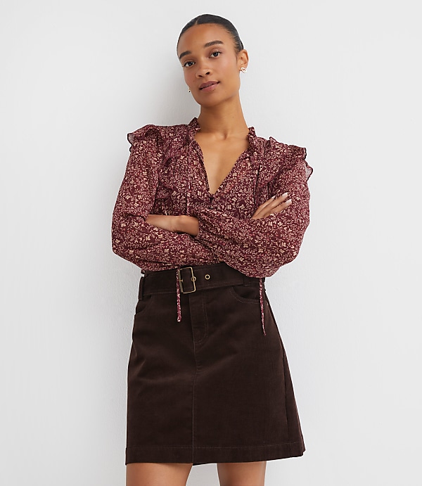 Petite Brushed Corduroy Belted Mini Pocket Skirt