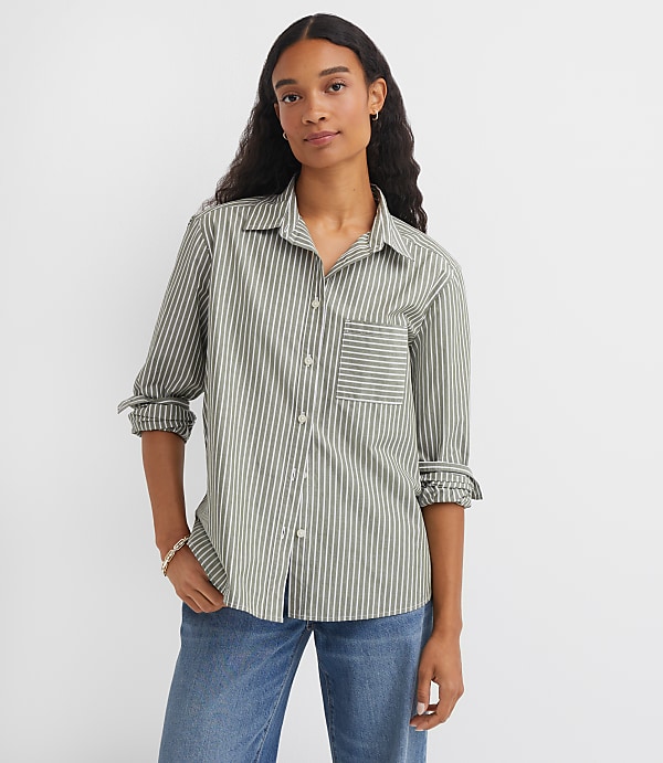 Petite Striped Poplin Everyday Relaxed Pocket Shirt