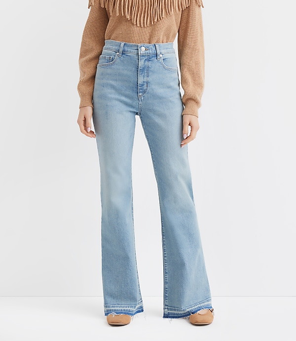 Petite Let Down Hem High Rise Relaxed Flare Jeans in Vintage Light Indigo Wash