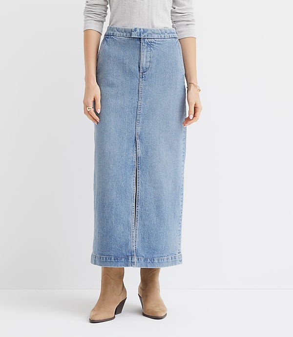 Petite Refined Denim Midi Skirt in Classic Mid Indigo