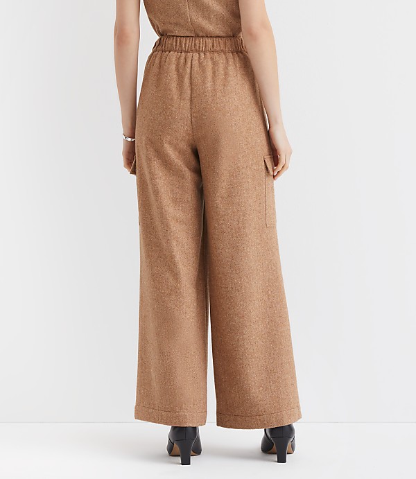 Fluid Pull On Wide Leg Cargo Pants in Herringbone