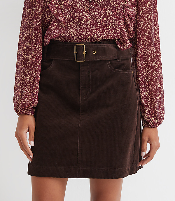 Tall Brushed Corduroy Belted Mini Pocket Skirt