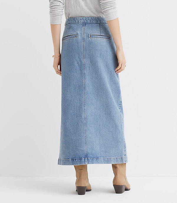 Refined Denim Midi Skirt in Classic Mid Indigo