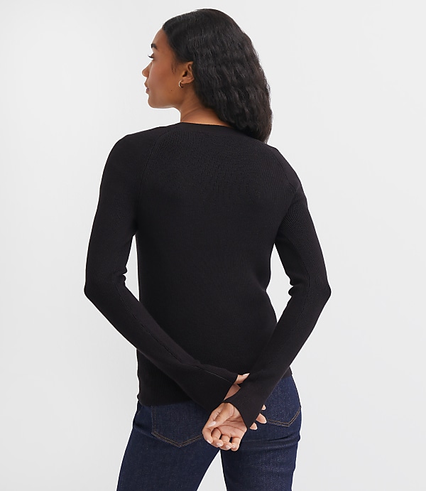 Button Ribbed Raglan Sweater