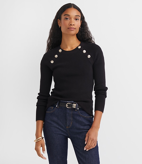 Button Ribbed Raglan Sweater