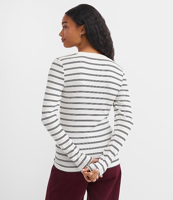 Stripe Ribbed Crew Neck Long Sleeve Tee