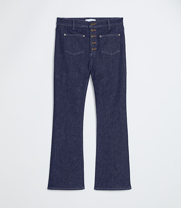 Patch Pocket High Rise Kick Crop Jeans in Classic Rinse Wash