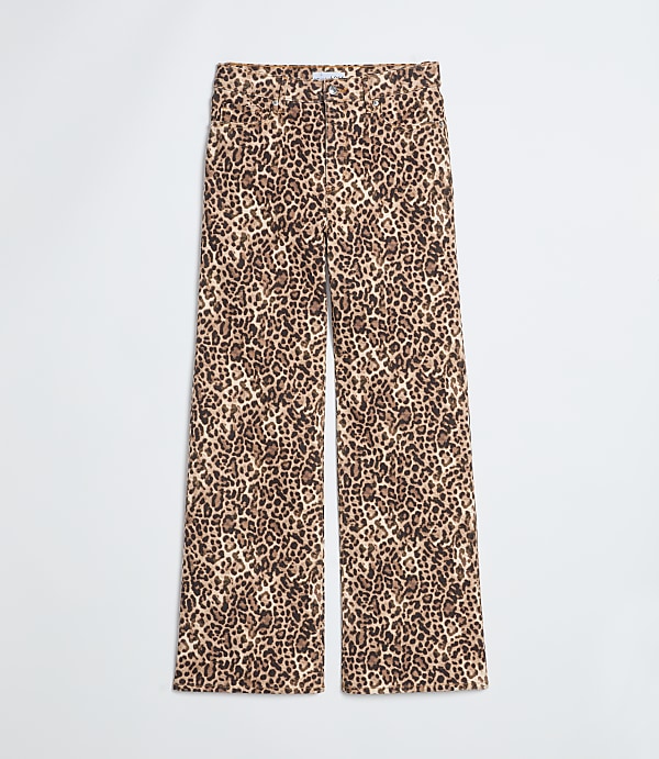 Petite High Rise Wide Leg Jeans in Leopard Print