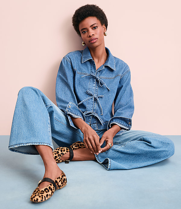 Denim Bow Top in Bright Mid Indigo Wash