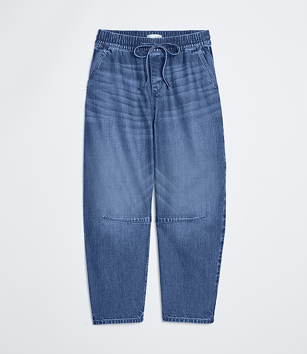 Pull On High Rise Barrel Jeans in Vintage Light Indigo Wash