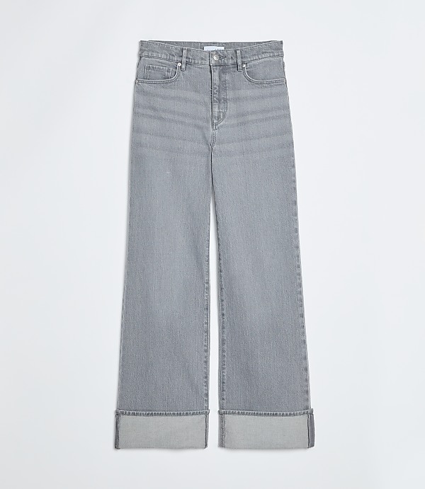 Cuffed High Rise Wide Leg Jeans in Grey