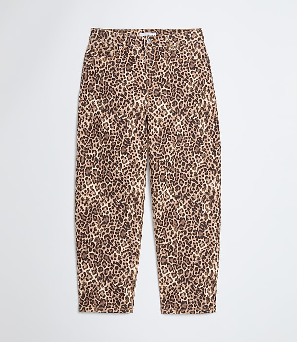 High Rise Barrel Jeans in Leopard Print