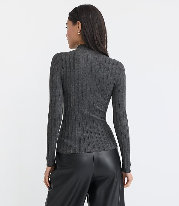 Heathered Ribbed Mock Neck Sweater