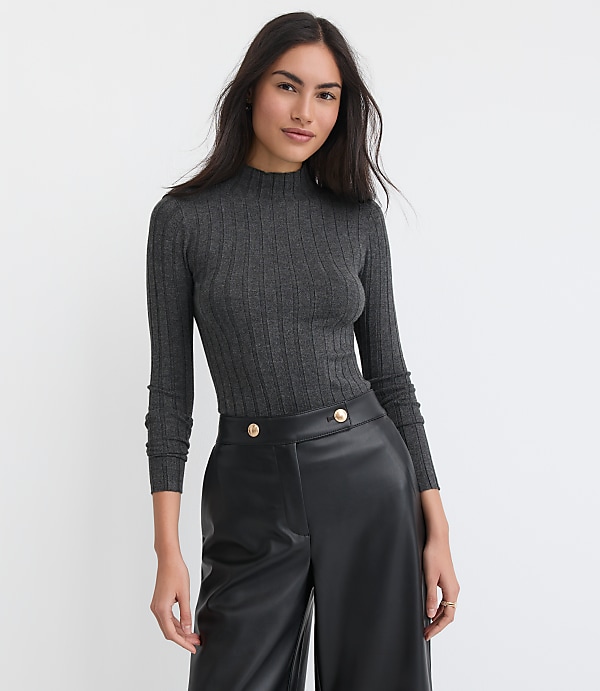 Heathered Ribbed Mock Neck Sweater