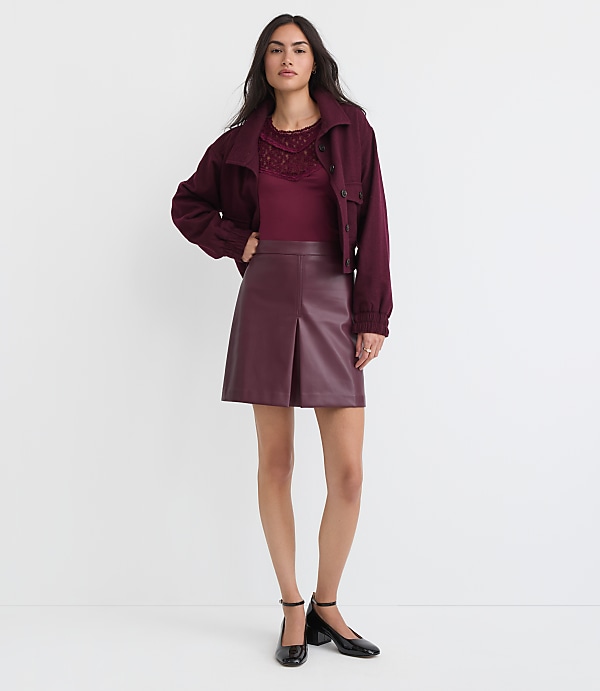 Petite Faux Leather Pleated Mini Skirt