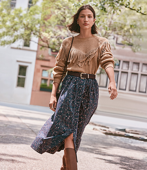 Petite Floral Poplin Button Midi Pocket Skirt