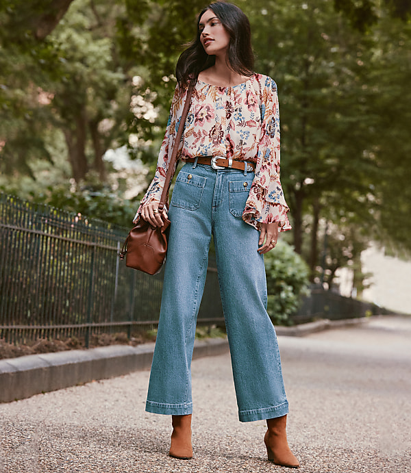 Palmer Wide Leg Crop Jeans in Mid Vintage Wash