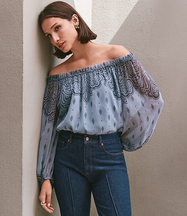 Paisley Ruffle Neck Tie Cuff Blouse