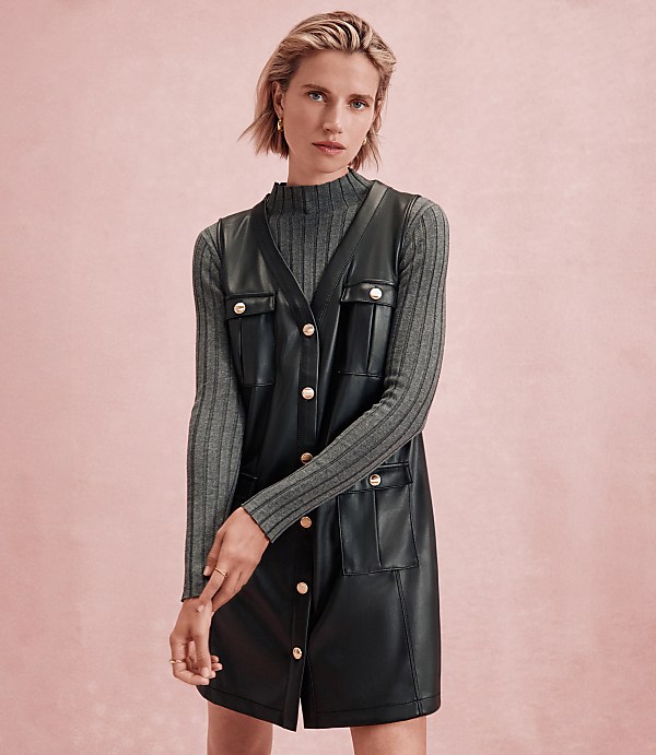 Faux Leather Mini Pocket Dress